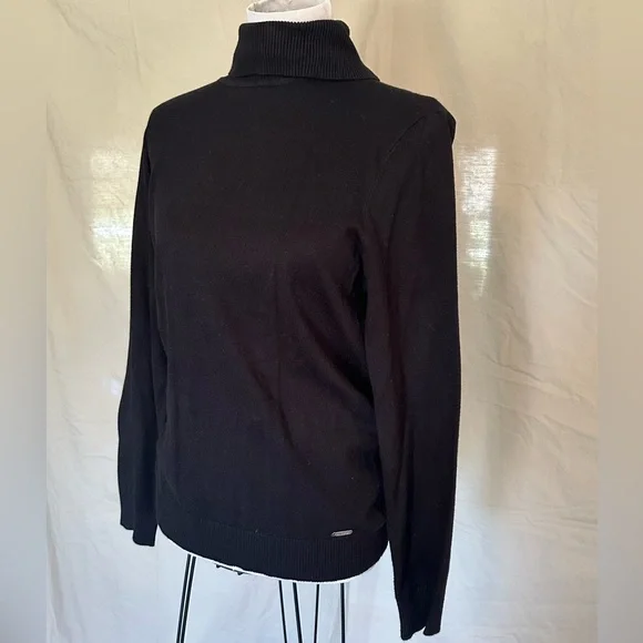 Calvin Klein Black Knit Turtleneck Sweater size large classic like new ribbed - Picture 2 of 13